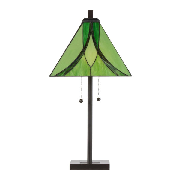 English Elm 30" Tiffany Style Table Lamp Emerald Stained Glass Bronze Frame Warm Ambient Glow B202P471587