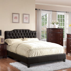 English Elm Black Faux Leather Queen Bedframe with Arched Diamond Tufted Headboard, Modern Upholstered Elegance B011S02007