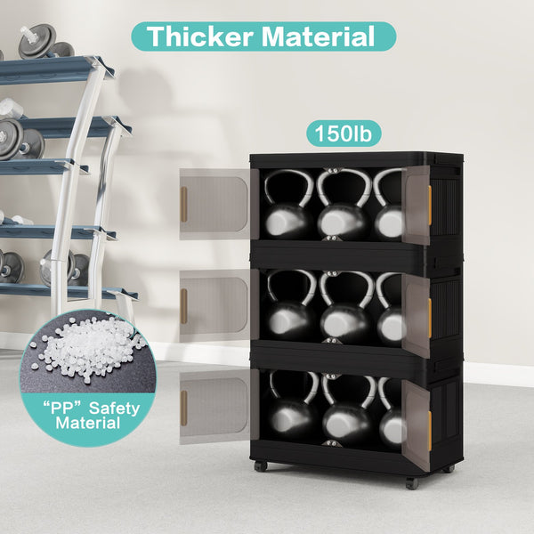 English Elm Black,20" Versatile 5-Tier Folding Storage Cabinet With Wheels, Magnetic Door For Easy Access & Organization W2873P239385