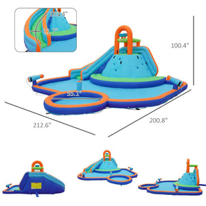 English Elm Outsunny 4-in-1 Inflatable Backyard Water Park with Slide Cannons and Splash Pool W2225P217313