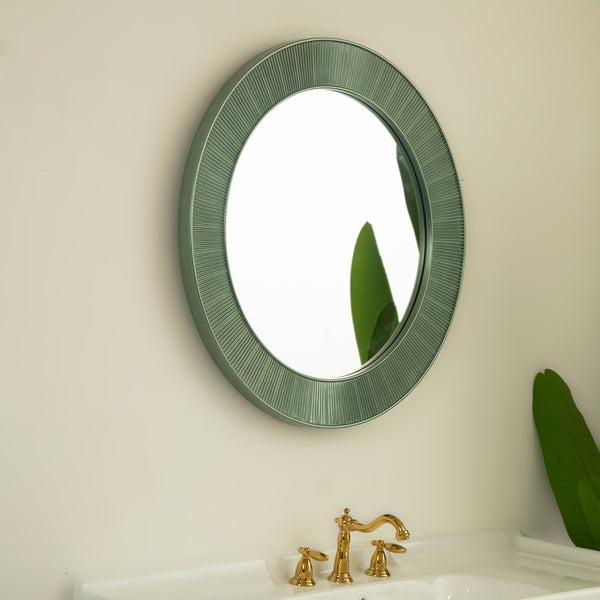 English Elm 31'' Cyclis Mirror with Thick PU Frame, Backlit LED Strip, Touch Dimmer, Three Color Temps, Luxurious Wall Accent Green,Silver W2615P346495