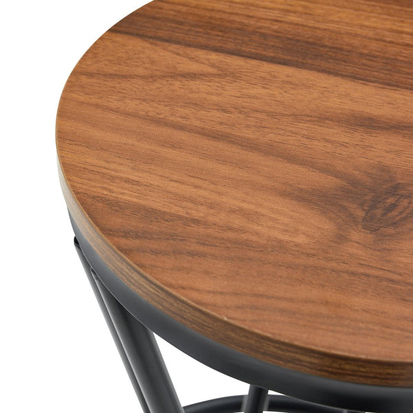 English Elm Single Package Industrial Bar Set Round Mdf Top with Metal Frame Seats 2 for Kitchen Walnut+Black W1151P434792