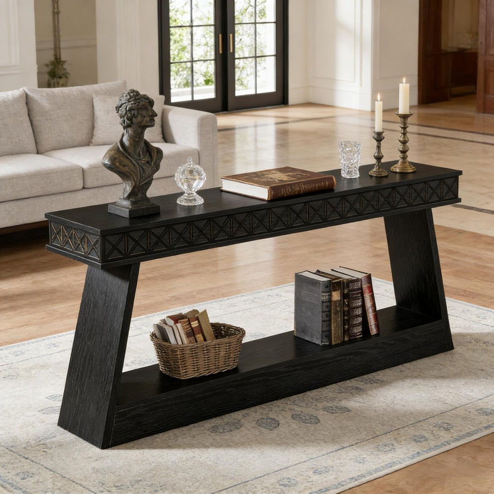 English Elm Hall Console Table Industrial Rustic Two Tier Wood Tone Metal Frame Entryway Sofa T3971P452900