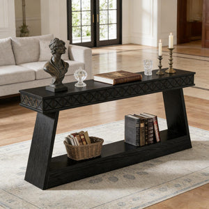 English Elm Hall Console Table Industrial Rustic Two Tier Wood Tone Metal Frame Entryway Sofa T3971P452900