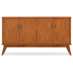 English Elm Draper Solid Rubberwood Sideboard with Tapered Legs and Brass Pulls for Dining Rooms B136P439000