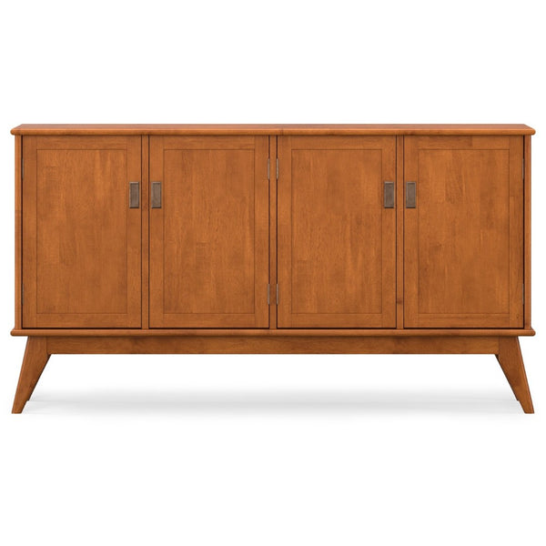 English Elm Draper Solid Rubberwood Sideboard with Tapered Legs and Brass Pulls for Dining Rooms B136P439000