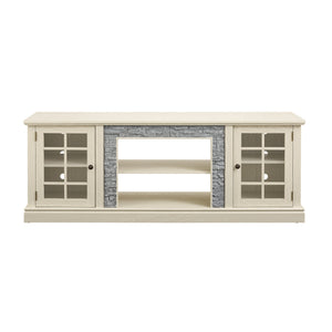 English Elm 70" Modern TV Stand with Faux Stone Top, Spacious 2-Door Media Console with Cable Management and Adjustable Shelves, Vintage Metal Handles, Durable MDF Construction for Living Room Entertainment (Fits up to 75") White W2275P342690