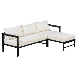 English Elm U_style Outdoor L-shaped Sectional Iron Frame Patio Sofa with Thick Foam Cushions Beige WY000480AAA