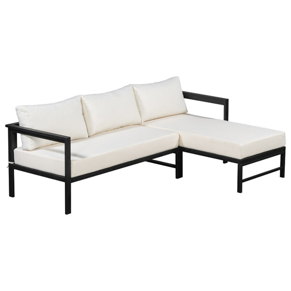 English Elm U_style Outdoor L-shaped Sectional Iron Frame Patio Sofa with Thick Foam Cushions Beige WY000480AAA