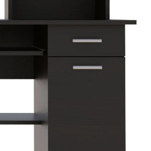 English Elm Compu 180 Hutch Desk With Shelves, Drawer & Keyboard Tray - Stylish Black Design For Small Spaces B200S00006