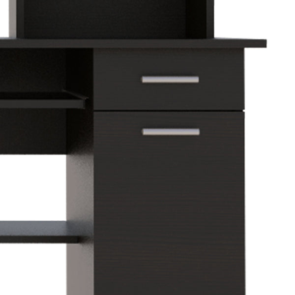 English Elm Compu 180 Hutch Desk With Shelves, Drawer & Keyboard Tray - Stylish Black Design For Small Spaces B200S00006