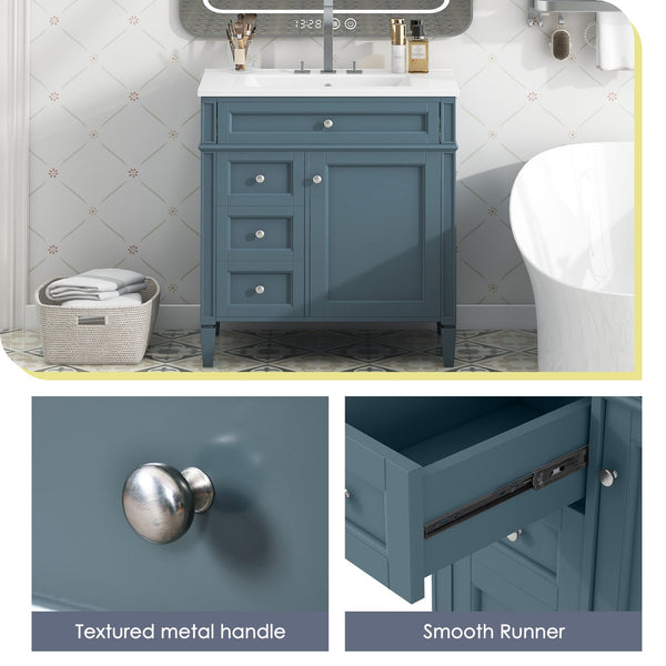 English Elm 30'' Modern Bathroom Vanity With Ceramic Sink, 3 Drawers & Cabinet Storage For Organized Elegance N710P206904M