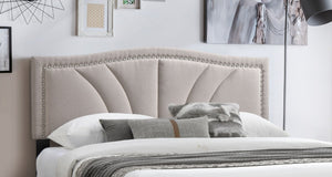 English Elm Modern Burlap Upholstered Full Platform Bed Curved Headboard with Nailhead Trim Detail B011P418593