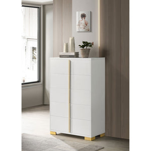 English Elm Medici Elegant 5-Drawer Chest With Modern White Finish & Gold Accents For Stylish Storage Solutions B062P353271