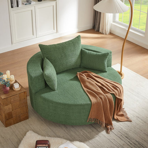 English Elm 360° Swivel Chair Spacious Chenille Barrel Accent Seat with 36.5" Deep Cushion, 360° Comfort for Living Rooms, Bedrooms, Offices, Hotels Green N719S001880F