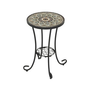 English Elm Christopher Knight Home® - Patio Side Table with Vibrant Ceramic Floral Top, Powder-Coated Steel Frame, Weather-Resistant Finish Brown+Black N768P214810A