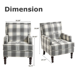 English Elm Upholstered Vintage Armchair Striped Linen Nailhead Trim Turned Legs Living Room W2530P430690