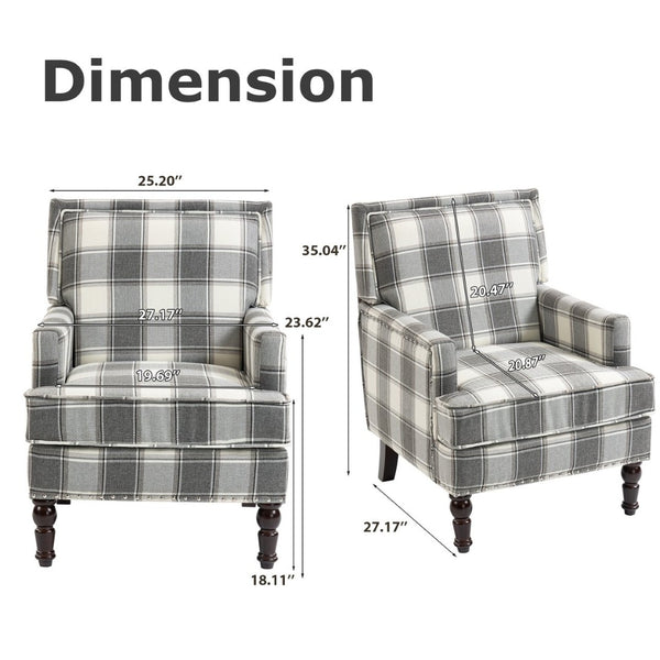 English Elm Upholstered Vintage Armchair Striped Linen Nailhead Trim Turned Legs Living Room W2530P430690