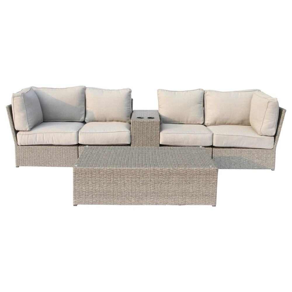 English Elm 4-Seat Outdoor Wicker Conversation Set with Plush 5" Cushions, Rustproof Aluminum Frame, No Assembly Required B120S00240