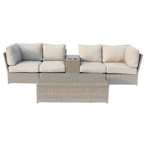 English Elm 4-Seat Outdoor Wicker Conversation Set with Plush 5" Cushions, Rustproof Aluminum Frame, No Assembly Required B120S00240