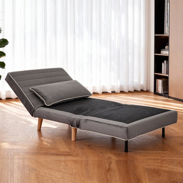 English Elm CANON Velvet Foldable Sleeper Chair with Piping — 3-Position Quiet Recline, Converts to Bed Fast Grey W3391P324992