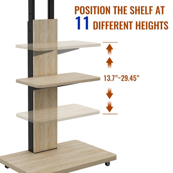 English Elm Tv Floor Stand Rolling Cart with Lockable Wheels Height Adjustable Iron Mdf Mount Natural W241P246879