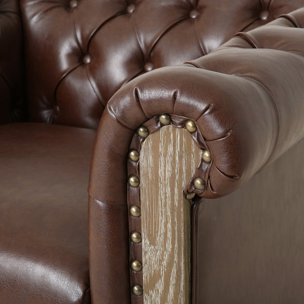 English Elm Christopher Knight Home® - CLUB Club Chair Chesterfield-Inspired Tufted PU Upholstery with Nailhead Trim, Scrolled Arms, Turned Legs Dark Brown 39.25 L x 34.25 W x 25 H 72069.00
