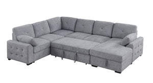 English Elm Multi Functional L Shaped Sectional Sofa with Sleeper and Hidden Storage Chaise Light Gray B2730S00056