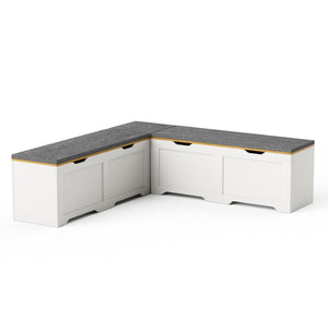 English Elm 3-piece L-shaped Corner Storage Bench Modular Flip Top Seat for Bedroom Entryway W1162P418406