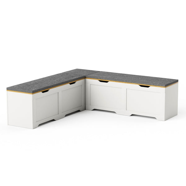 English Elm 3-piece L-shaped Corner Storage Bench Modular Flip Top Seat for Bedroom Entryway W1162P418406