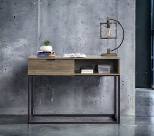 English Elm Galeno Rustic Oak Writing Desk with Black Metal Legs, Industrial Durable Composite Wood Storage﻿ B2726P243694