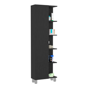 English Elm Linen compact storage cabinet with drawer and multiple shelves for bathroom or hallway organization Black 63.38 L x 16.53 W x 5.51 H B097133199