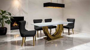 English Elm Glam 2Pc Black Side Chair Set With Gold Square Legs & Diamond Tufting For Chic Dining Spaces B2741P406812