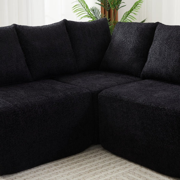 English Elm [video]151.6-inch Modular Chenille Sectional with Deep Seats and Chaise for Open Living Spaces Black W3505S00059