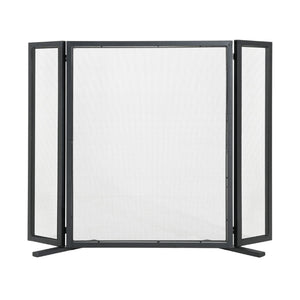English Elm Quiana Three Panel Wrought Iron Hearth Screen Matte Black Mesh for Modern Loft Decor N775P386892B