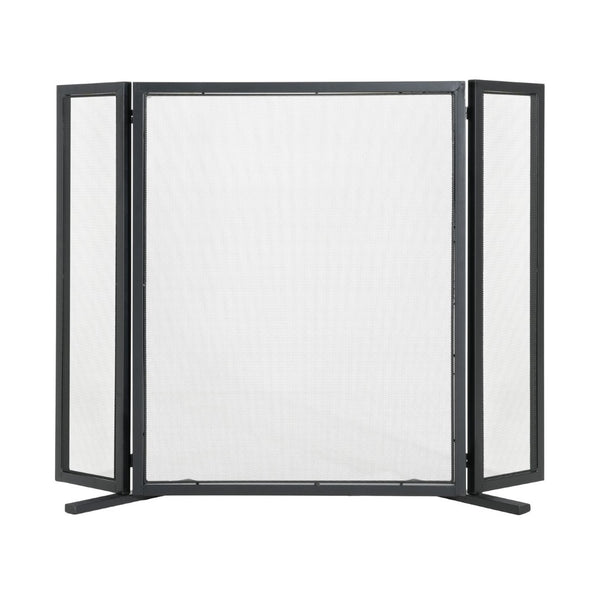 English Elm Quiana Three Panel Wrought Iron Hearth Screen Matte Black Mesh for Modern Loft Decor N775P386892B