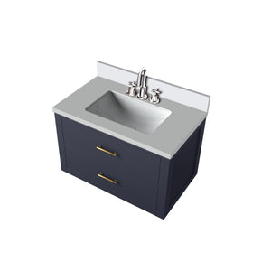 English Elm Blue 30" Single Bath Vanity w/ White Quartz Top, Chrome Gooseneck Faucet, Soft-Close Storage Elegance B2731P257932