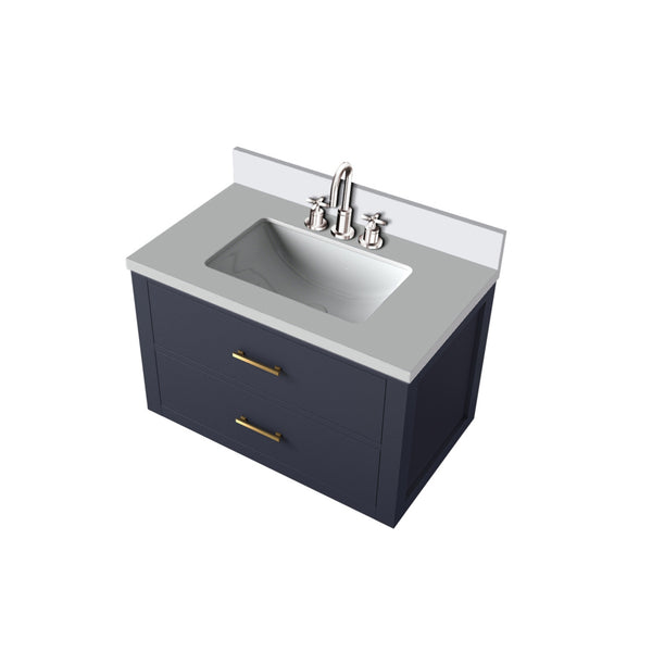 English Elm Blue 30" Single Bath Vanity w/ White Quartz Top, Chrome Gooseneck Faucet, Soft-Close Storage Elegance B2731P257932