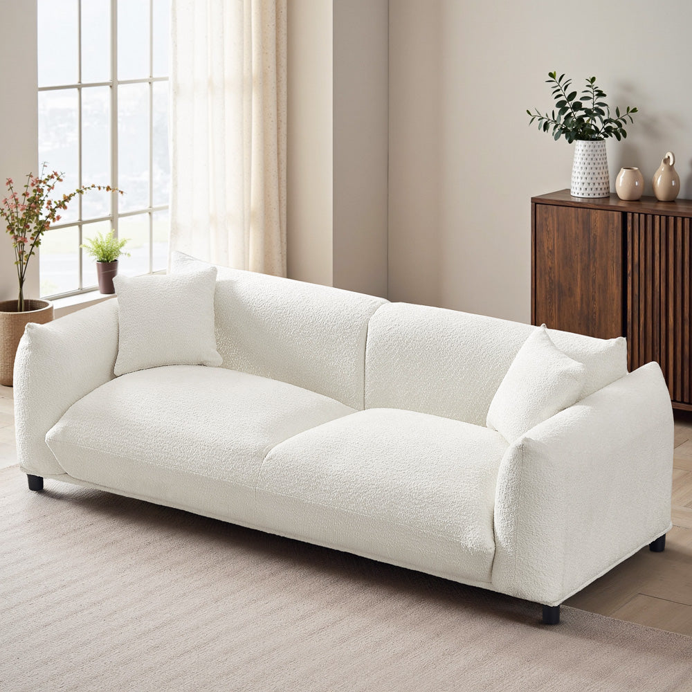 English Elm Ashcroft Furniture - Emma Mid Century Luxury Cream Boucle Sofa with Tufted Design, Walnut Legs, High-Density Foam Comfort B183P232100