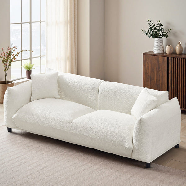 English Elm Ashcroft Furniture - Emma Mid Century Luxury Cream Boucle Sofa with Tufted Design, Walnut Legs, High-Density Foam Comfort B183P232100
