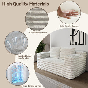 English Elm Giant Off White Bean Bag Loveseat Sofa with Quilted Corduroy, Cloud-Like Foam & Spring Fill Comfort W3795P358124