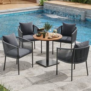 English Elm 2 Outdoor Chairs Set with Cushions — Weatherproof Rattan Dining Chairs, Comfort Curved Arms & Easy-Clean Fabric Grey T3623P409868