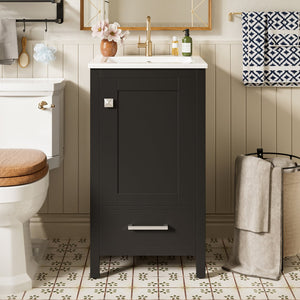 English Elm 18-Inch Modern Bathroom Vanity with Ceramic Sink, Soft-Close Doors, Divider Drawer & Adjusting Feet Black N729P334854B