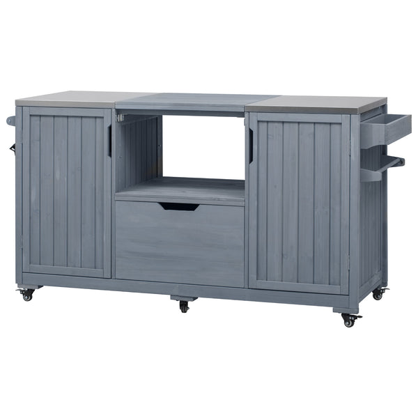 English Elm K&K 66.5" Outdoor Kitchen Island with 1.2" Stainless Steel Top, Ample Storage, Wheels & Bottle Opener Grey+Blue N707P250629G