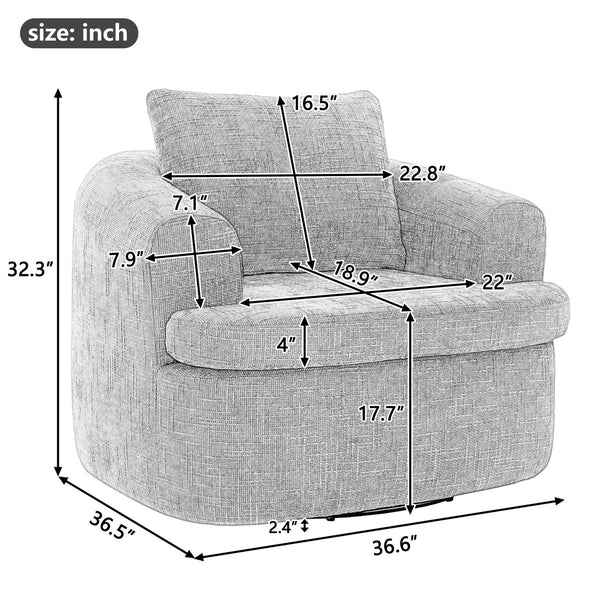 English Elm 360° Swivel Sofa Chair with Dual-Layer Cushion, Tufted Back & Iron Base for Living Room Comfort Brown N719P351870D