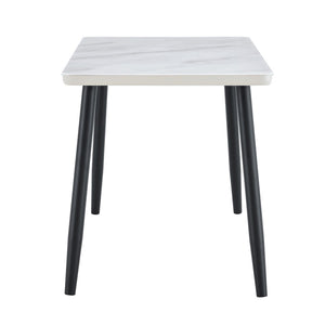 English Elm Modern Marble Look Tempered Glass Dining Table Seats Six with Tapered Black Metal Legs W1151S04621