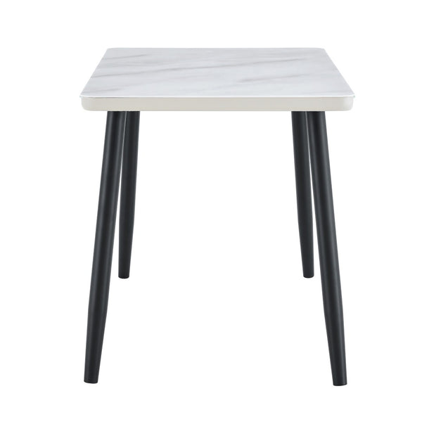 English Elm Modern Marble Look Tempered Glass Dining Table Seats Six with Tapered Black Metal Legs W1151S04621