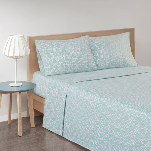 JLA Home True North by Sleep Philosophy - Printed ultra-soft cotton flannel sheet set — brushed warmth, OEKO-TEX certified, cozy winter comfort Aqua Dots TN20-0359