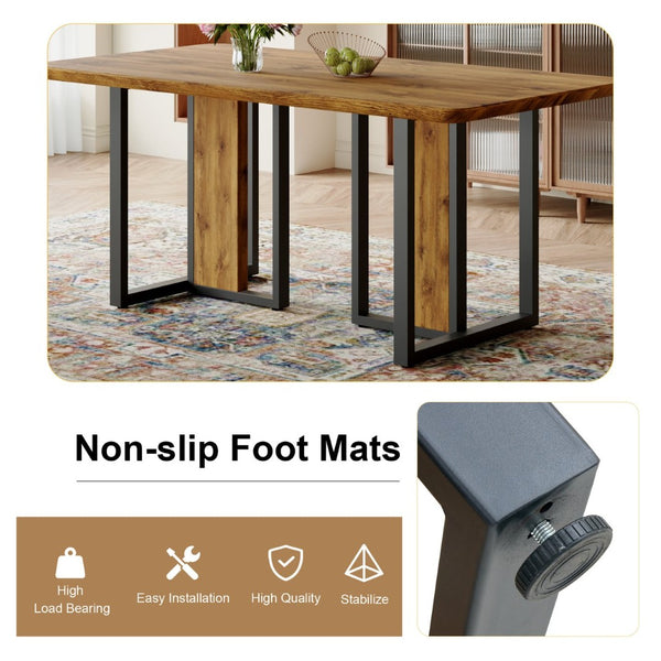 English Elm Table And Chair Set - Modern 67" Wood-Textured Mdf Dining Table With 4 Cozy Brown Suede Chairs W1151S01949-GIGA