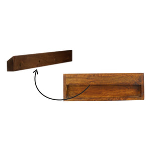 English Elm Solid Wood Floating Bedside Table With Chestnut Finish & Brass Accent - Modern Space-Saving Design B182P186245-GIGA